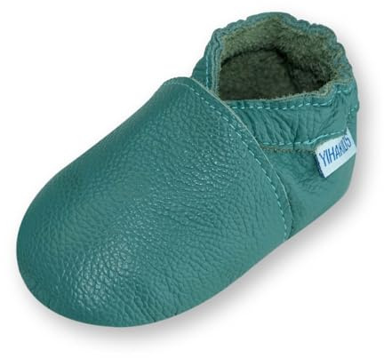 YIHAKIDS Baby Leather Shoes First Walking Moccasins Infants Boys Girls Soft Sole Toddler Crawling Slippers (Cyan,18-24 Months)