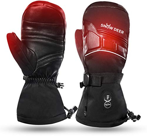 SNOW DEER Heated Mittens for Men and Women Waterproof Ski Gloves with Touchscreen 7.4V 3000mAh Battery Gloves Electric Rechargeable Thermal Mittens for Hands Warm
