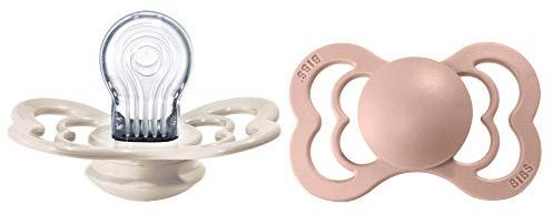 BIBS Supreme Dummies 2 Pack, Symmetrical Nipple, BPA Free, Silicone Dummy Pacifier, Size 2 (6-18 Months), Ivory/Blush