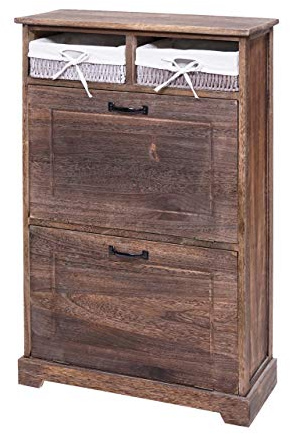 Mendler Schuhkipper HWC-H19, Schuhschrank Schuhregal Schuhablage, Massiv-Holz Shabby-Look Korb-Schublade 100x60x24cm - braun