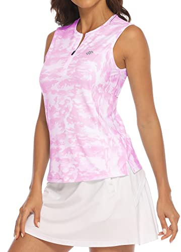 MoFiz Femme sans Manches Polo T Shirt Tennis d'été Sport Top Camo Rose M