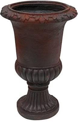 FRANK FLECHTWAREN Pflanzer Rustic Amphore, dunkelbraune Steinoptik, antik gearbeitet, Polyresin, Wasserablauf, Maße: Ø 35 x 50 cm