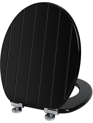 Angel Shield Black Wooden Toilet Seat Antibacterial Adjustable Hinges Toilet Seat Fits Never Slips for Bathroom with Soft Close and Quick Release for Easy Clean and Assembly (Soft Close, Black)