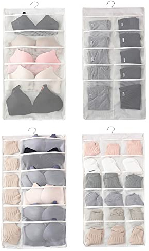 Spldsun 2 Piezas Bolsa de Almacenamiento de Ropa Interior Colgante Doble Cara, Plegable, Giratorio, para Guardar Sujetadores, Bragas, Calcetines, Corbatas (2 Estilos, Beige)