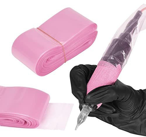 ATOMUS 100Pcs Disposable Tattoo Clip Cord Sleeves Pink Plastic Cover Bags Tattoo Pen Bag Tattoo Machine Accessories