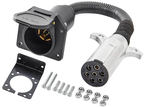 Oyviny 7 Pin Round to 7 Pin RV Trailer Adapter with Mounting Bracket, 7 Pole Round to 7 RV Blade Adapter 14 Inches Length