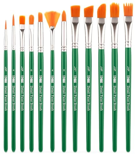 H&S Pinselset für Acrylfarben Aquarell und Ölfarben - 12er Set - Professionelle Flache und runde Pinsel zum Malen - Künstler Zubehör aus Synthetischem Haar - Grün