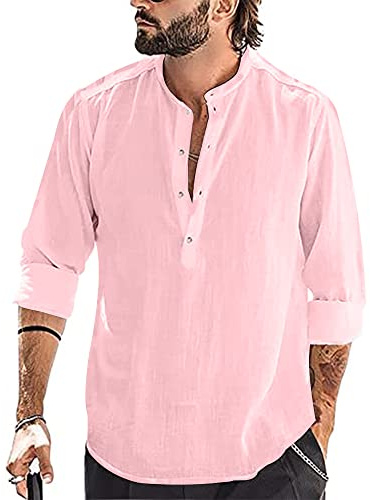 YAOBAOLE Chemise Lin Homme Manches Longues Été Mao Décontractée Henley Shirts de Plage Classique