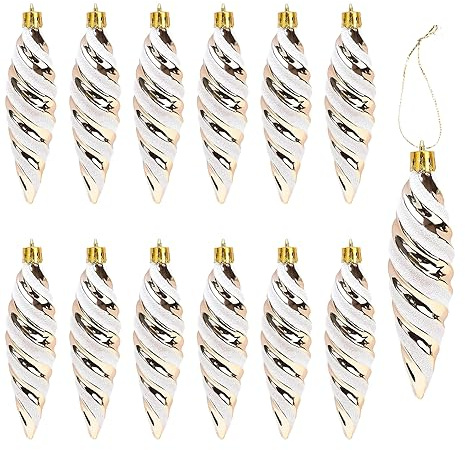 DAHI Set med 12 glittrande julgransprydnad, champagne, stor julgransdekor, julgran, plast, julkulor (champagne-b)