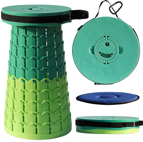 ALEVMOOM Taburete Plegable Portátil con Cojín, Taburete Plegable Telescópico para Adultos, Taburete de Camping Aún Más Estable Capacidad de Carga 450 kg, para Senderismo en el Jardín al Aire Libre