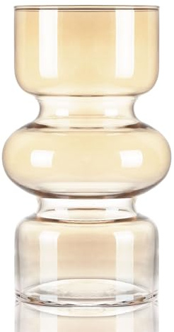 VanEnjoy Amber Glass Hydroponic Vase, Colored Glass vase Flower, Three-Layer 7 inch Cylinder vase for Home Décor, Modern Glass Vase for Home, Office, Wedding
