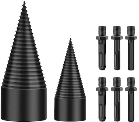 SeonFook 2 Set Firewood Log Splitter Drill Bit, Removable Wood Splitter Drill Bit Heavy Duty Electric Drills Screw Cone Driver with Round + Hex + Square Shank Black (32mm + 42mm)
