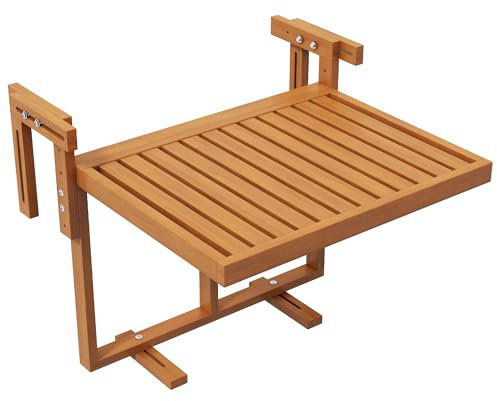 Outsunny Tavolino da Balcone Pieghevole, Tavolino da Ringhiera in Legno Regolabile, Colore Teak