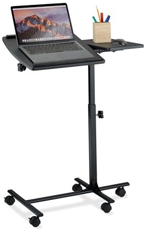 Relaxdays Laptoptisch, höhenverstellbar, mit Rollen, neigbare Tischplatte, PC Tisch, HxBxT: 65–85 x 61 x 40 cm, schwarz
