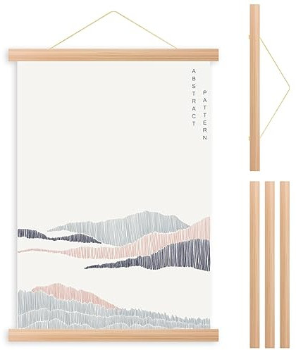 Cadre Magnétique 40cm en Bois Naturel, Poster Aimanté, Rail Suspendu pour Peintures à L'huile, Affiches, Photos, Oeuvre D'art