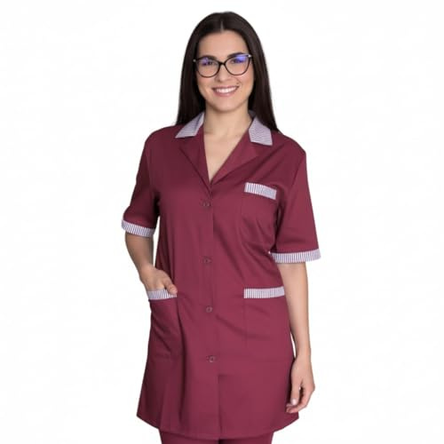 Camici da Lavoro Donna Pulizie, Grembiule Maestra Asilo, Casacca Sanitaria, Domestica,colf (IT, Testo, L, Regular, Regular, Bordeaux)