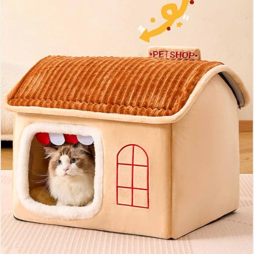 Maison Portable pour Chien Intérieure, Fournitures pour Animaux, Maison pour Chat Intérieur Chaud Confort Hiver Maison pour Chat Intérieur Amovible avec Sushi Doux pour Chiens et Chats (M Marron)