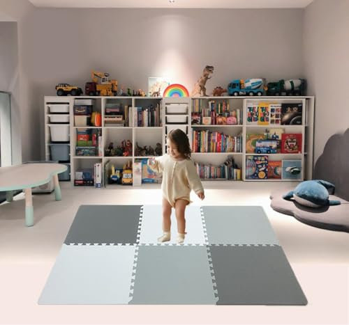 XL 6 Stück Schaumstoff Bodenmatten, Puzzle Schaumstoffmatten für Kinder, Schaumstoff Spielmatte Baby, Puzzle Spielmatten, Trainingsmatten, 50x50cm Grau und Weiß