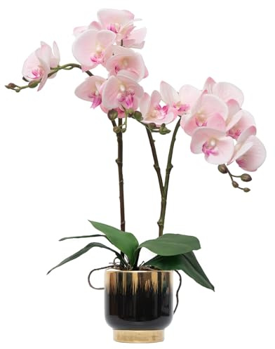 CXGS Orchids Artificial Flowers Real Touch Fake Flowers in Ceramic Pot 20 Pink Faux Orchid Plant Lifelike Silk Phalaenopsis for Centerpiece Hotel Home Indoor Decor