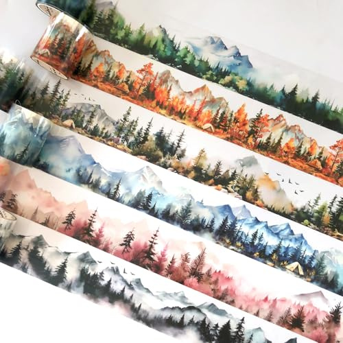 MisKepaa Scrapbooking Accessori Kit Completo for Mountain and Forest, 6 Rolls PET Washi Tape Set, Scrapbook Stickers for Scrapbooking, Journaling, Bullet Journal, DIY Crafts, Gift Wrapping, Painting