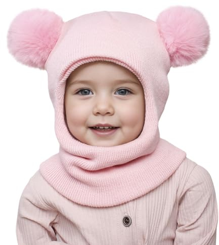 AYPOW Cappello Passamontagna Invernale Caldo per Bambini da 0.5 a 6 Anni, Set Berretto Sciarpa Maglia Termica Antivento Multifunzione per Bambine Bambini Neonati, Cappuccio Berretti Sciarpa Cappuccio