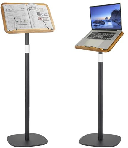 OUUTMEE Support de lecture debout réglable en hauteur de 50 à 170 cm, support mains libres pliable pour ordinateur portable, support de lecture de livre en bois, bureau de tablette portable pour livre