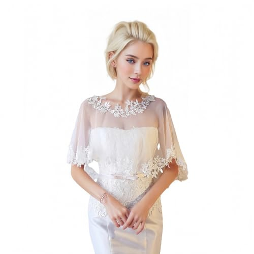 Proumhang Sciarpe e Stole in Chiffon per Matrimoni,Cerimonie,Feste e Prom - Velie,Mantelli e Cappe Eleganti per Sposa,Damigelle e Ospiti con Stola Scarf Capes Bri Taglia unica Bianco