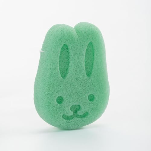 Larminly | Spugna naturale neonato bagnetto, coniglietto verde in fibra di konjac | Ultra morbida, biodegradabile, compatta | Ideale per pelle delicata, spugna bambini