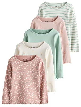NEXT Niñas Pack de 5 Tops de canalé con Manga Larga Neutro 12 Meses-18 Meses