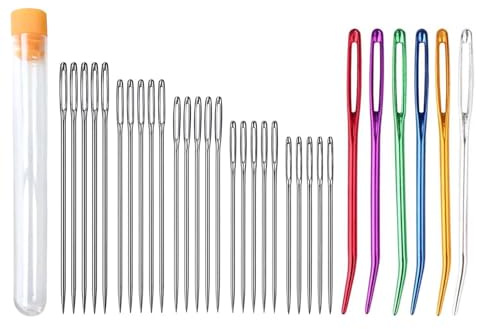 31 Pcs Aiguilles Couture Gros Chas, aiguilles émoussées à Gros Chas Aiguille A Laine À Coudre Émoussée À Bout Rond Broder à La Main Pour Le Point Croix La Couture La Broderie Avec Tube De Rangement