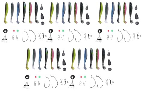 Jectse Ensemble D'équipement de Pêche Polyvalent avec Appâts Souples, Poids, Crochets, Boîte de Matériel Complète pour Les Voyages de Pêche des Débutants aux Experts
