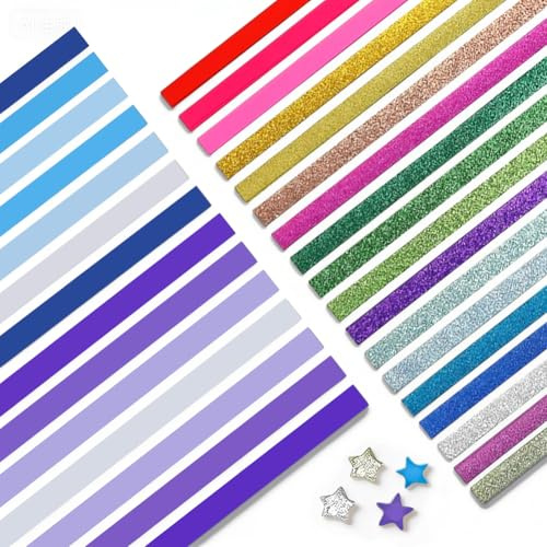 1440 Pezzi Carta Origami Stella, Strisce di Carta per Stelle della Fortuna, 27 Colori + Sfumato, Paper Doppia Faccia per Origami, Per Bambini e Adulti, Per Lavoretti Artistici, Decorazioni, Regali