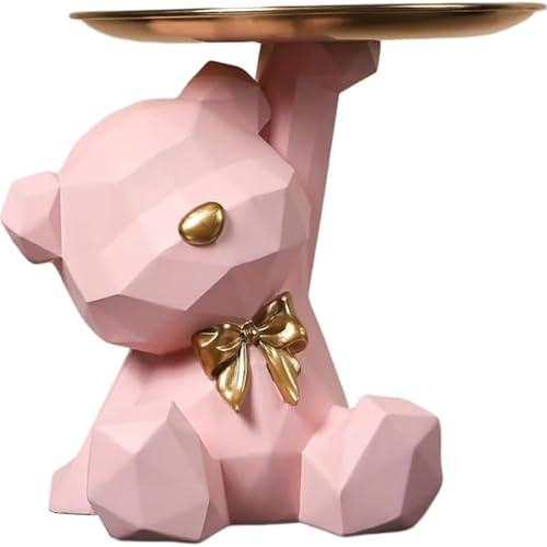 Ockyunoo Scultura di Orso con Vassoio, Decorazione Scultura di Orso con Vassoio, Vassoio Decorativo di Figura di Orso, adatto Alla Maggior Parte Delle Occasioni (A-Rosa)