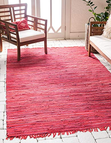 Unique Loom Chindi Cotton Collection Soft Hand Woven Natural Fiber Striped Area Rug, 8 ft x 10 ft, Red/Purple