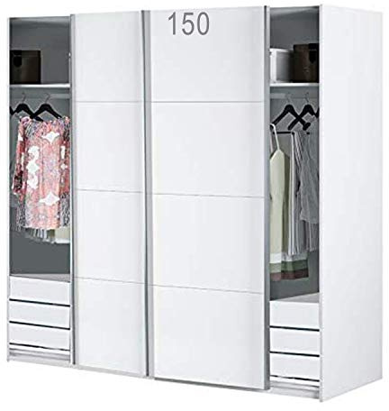 HABITMOBEL Armario Dormitorio Blanco 200 Puertas correderas, con Fondo DE 60cm con CAJONERAS Interiores, 6 cajones Total