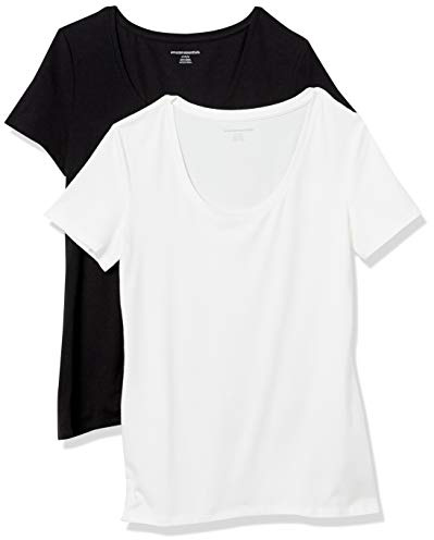 Amazon Essentials Women's Classic-Fit Short-Sleeve Scoop Neck T-Shirt (Available in Plus Size), Pack of 2, Black/White, Large