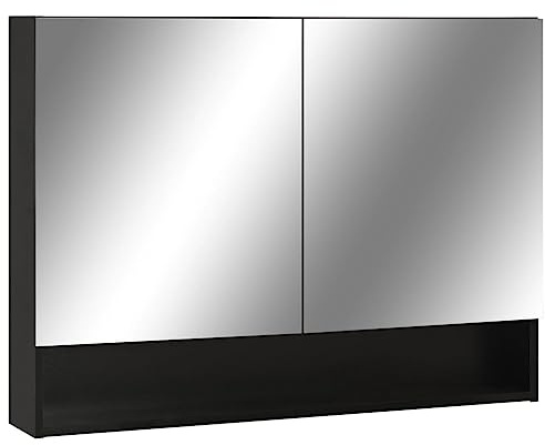 vidaXL LED-Spegelskåp för badrum svart 80x15x60 cm MDF