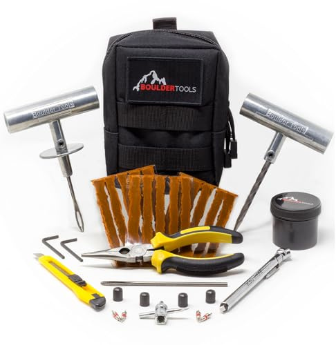 Boulder Tools Kit Compact de Réparation de Pneu avec Pochette de Rangement - Kit de Prise de Pneus Universel Robuste, se Range Facilement à l'intérieur de Votre UTV, ATV, Camion, Moto