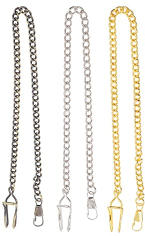 Hemobllo Lot de 3 Chaîne de Montre de Poche Vintage 35cm, Chaîne de Gilet avec Clip et Fermoir pour Costume, Albert en Métal pour Montre à Gousset Homme (Or, Argent, Bronze)