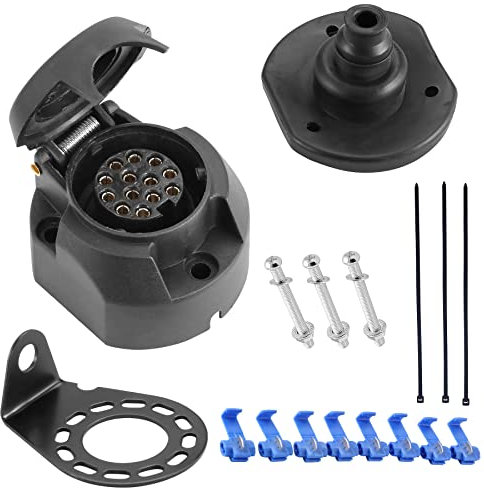 SPARKMOTO Anhänger Steckdose 13 Polig, mit Metall Steckdose Montagehalterung Wasserfester Dichtung,12V Wasserdicht 13 polige Anhängersteckdose,PKW Auto Anhängerkupplung 13polig Steckdose,nach ISO11446