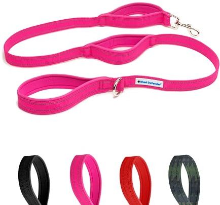 Shed Defender 5 ft. Dog Leash - Three Padded Traffic Handles - Designed in the USA - Dual Layered Thickness for Extra Strength - Reflective Stitching - Large & Small Breed - Training Lead (Pink)