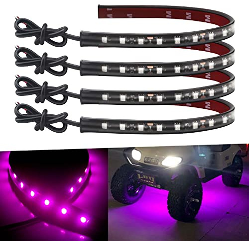 Keiurot Motorbike Underglow, Car Underglow Lights Motorcycle Led Lights Strips 32cm 5050 18SMD Waterproof Pink Led 12V Strip Light Atmosphere Neon Car Interior Car Lighting Pack of 4