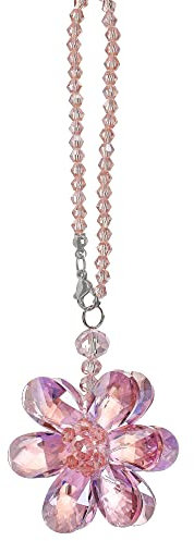 H&D Hyaline&Dora Ciondolo per Specchietto Retrovisore Auto con Fiore di Cristallo Rosa, Accessorio per Auto, Decorativo, Floreale Arcobaleno, Regalo per Genitori e Familiari