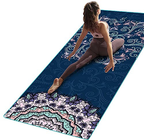 Extra großes Yoga-Handtuch188cm x 70 cm Gummigriff-Punkte, rutschfeste Unterseite, schnell trocknend, Fitness-Handtuch, Yoga-Matte, Handtuch für Hot Yoga, Pilates, Fitness, Meditation, Reisen