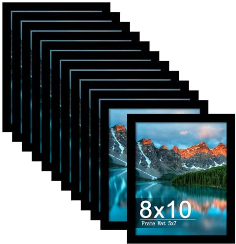 Picrit 8x10 Picture Frame Set of 12, Display 5x7 with Mat or 8x10 without Mat, Photo Frames for Wall Mounting or Table Top Display, Black