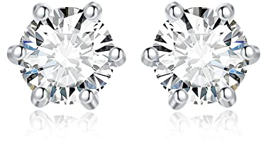 JewelryPalace Orecchini a Bottone Donna Argento 925 con Creato Moissanite, Piercing a Lobo con Pietra a Taglio Rotondo, Solitario in Tre Ori Set Gioielli