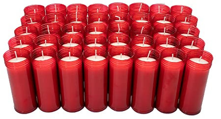 Caja 40 Velones Liturgicos Rojos Grandes 16x6cm Cera de Parafina Duración 4 Dias (GRANDE, ROJO)