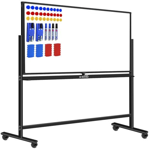 H-Qprobd Dry Erase Board with Stand 72x40 Magnetic Mobile Whiteboard on Wheels Double-Sided Rolling Whiteboard for Office, Home & School