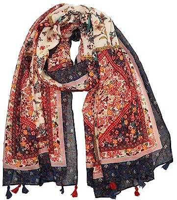 YOUR SMILE Large Boho Scarf for Women Lightweight Floral Printed Scarves Fall Winter Fashion Fringed Shawl wraps (19 Wine Red Boho)