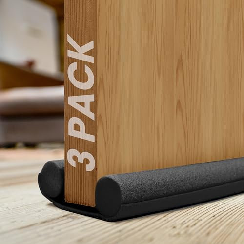 volila Double Sided Draught Excluder for Doors - 3 Pack with Foam Seal - Reduces Bills, Blocks Noise, Light and Pest (Black)